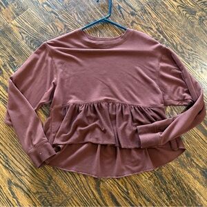 Altar’d State Burgundy Maroon Ruffle Long Sleeve Top Shirt Womens XS